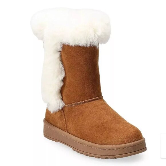 EUC SO SOPHIA Faux-Leather & Fur Boots Shoes Chestnut Size 9 - Picture 1 of 3